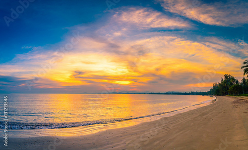 Landscapes of sunset on the beach with colorful sky background.