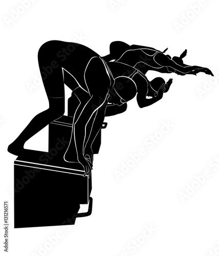 Vector image of a swimmer.It is drawn in the style of engraving. swim icon.