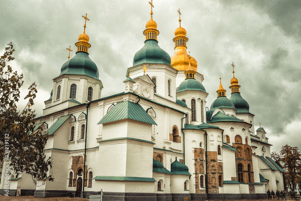 Saint Sophia Sofia Cathedral Tower Golden Dome Sofiyskaya Square Kiev Ukraine.