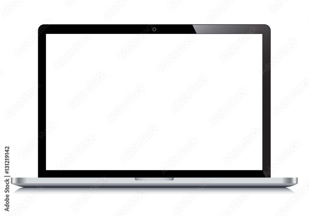 Realistic laptop isolated on white background incline 90 degree. computer notebook with empty screen. blank copy space on modern mobile computer.