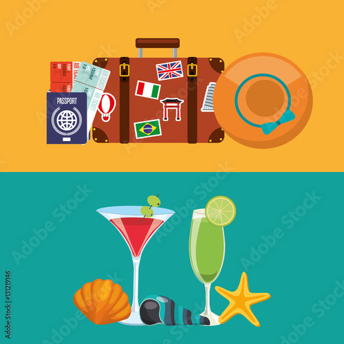 travel holidays flat line icons vector illustration design