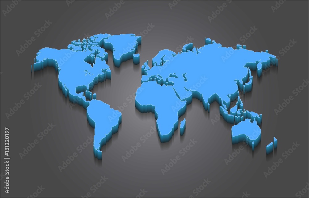 World Map - 3D Elevated Design on Grey Background World Map - 3D Elevated Design on Grey Background