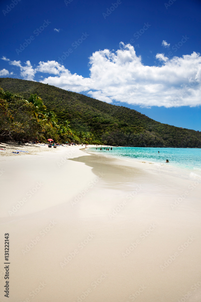Wide white sand beach at Trunk Bay, St John, US Virgin Islands
