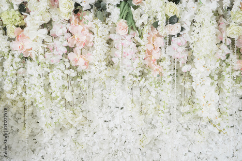 wedding backdrop with flower and wedding decoration photo