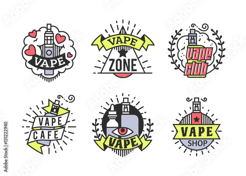 Vector Vaping Badges, Modern Line Art Labels, Vape Shop Logo