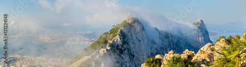 Rock of Gibraltar in fog. A British Overseas Territory