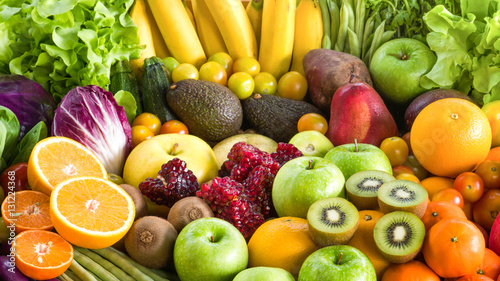 Various Fresh fruits and vegetables for eating healthy