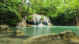 Beautiful and Breathtaking green waterfall, Erawan's waterfall Located Kanchanaburi province, Thailand