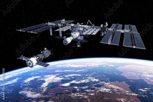 Fototapeta Naklejka Na Ścianę i Meble -  Spacecraft Docked To International Space Station