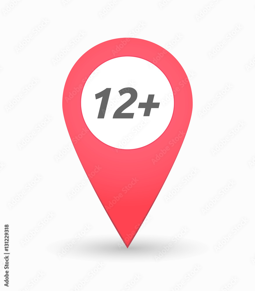 Isolated map mark with the text 12+ Isolated map mark with the text 12+