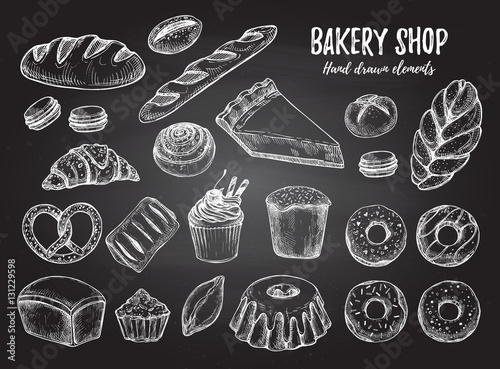 Hand drawn vector illustration - Set with sweet and dessert (cro