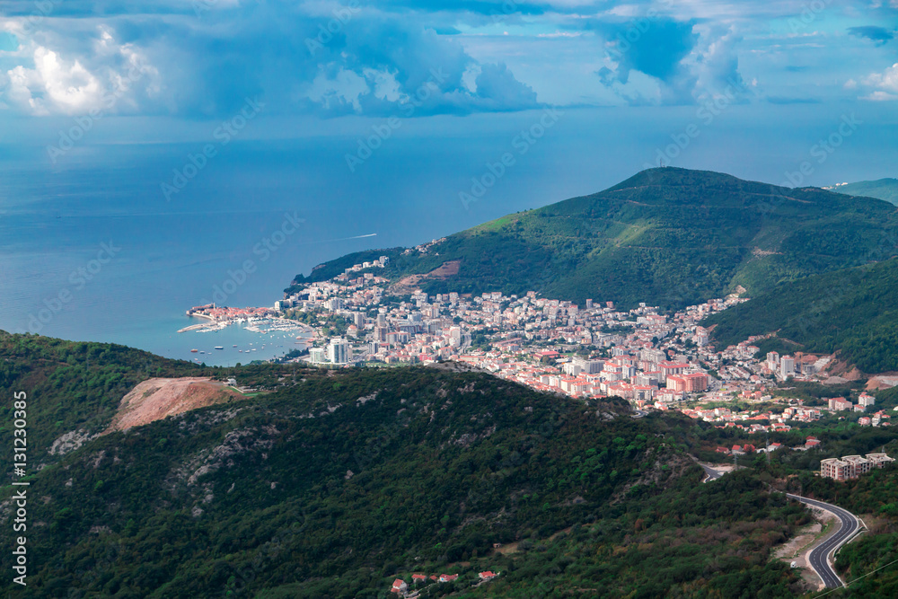 Panoramic view at Budva reviera, Montenegro, Adriatic sea