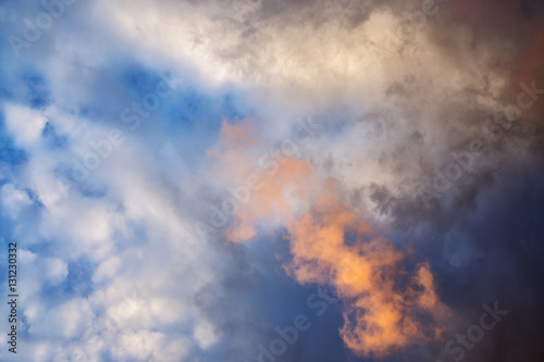 Sunset sunrise clouds on sky, nature landscape background