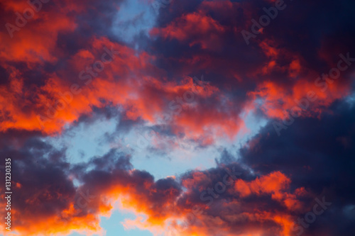 Sunset sunrise clouds on sky, nature landscape background