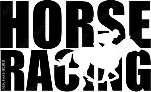 Horse racing word with silhouette cutout
