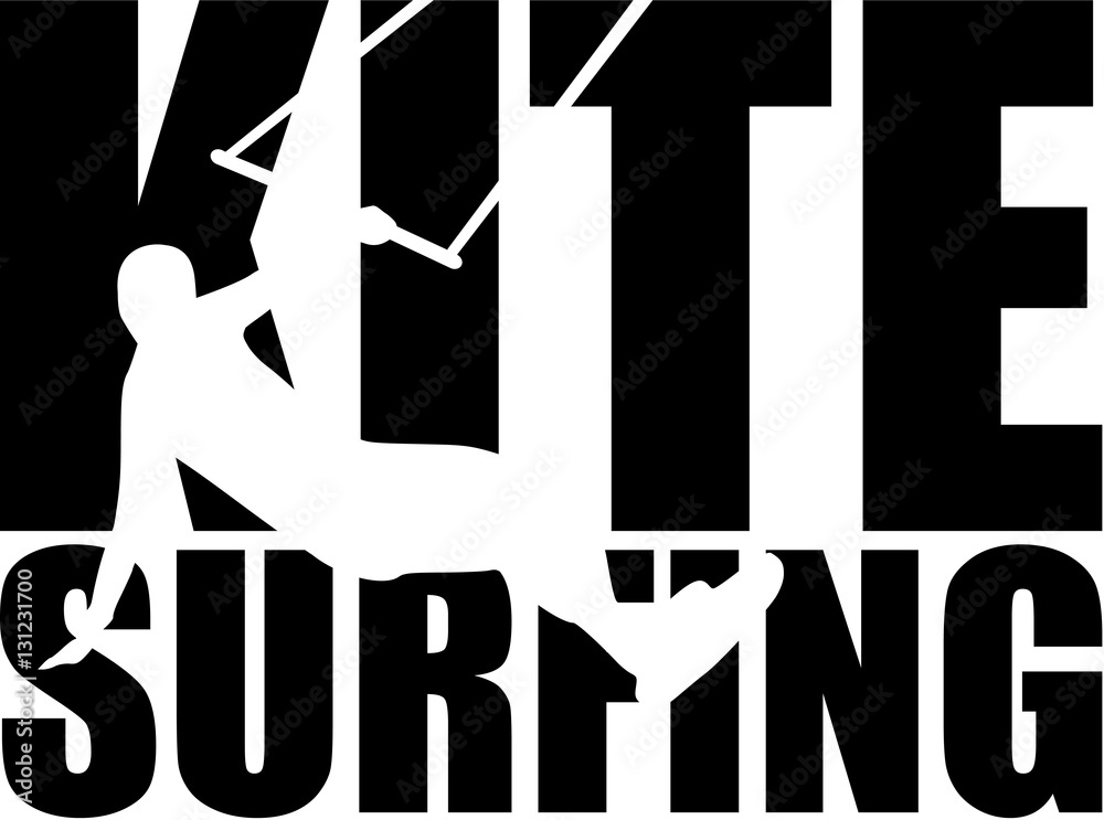 Kitesurfing word with silhouette
