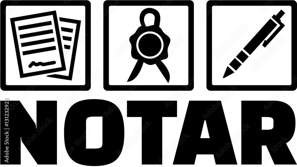 German Notary with icons. Contract, seal and pen. German Notary with icons. Contract, seal and pen.
