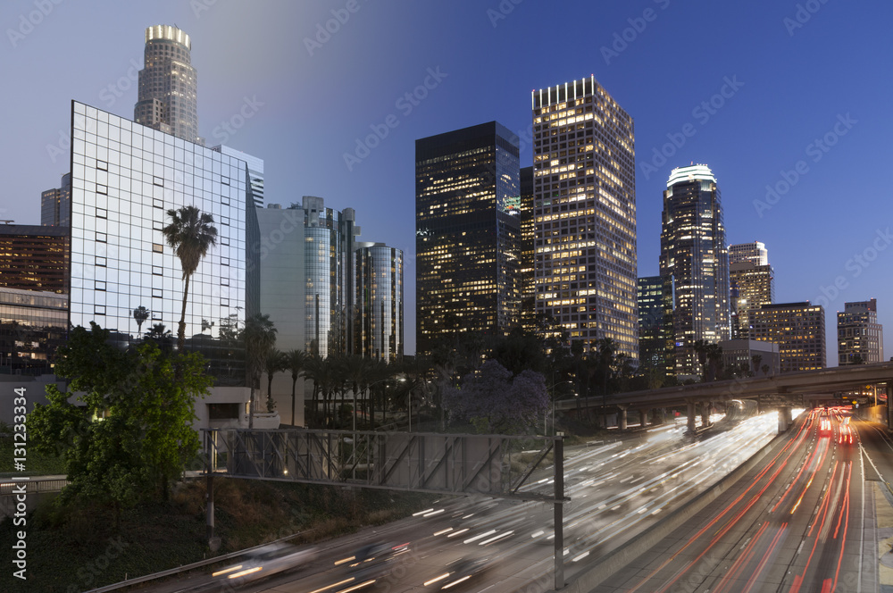Los Angeles downtown twilight transition Los Angeles downtown twilight transition