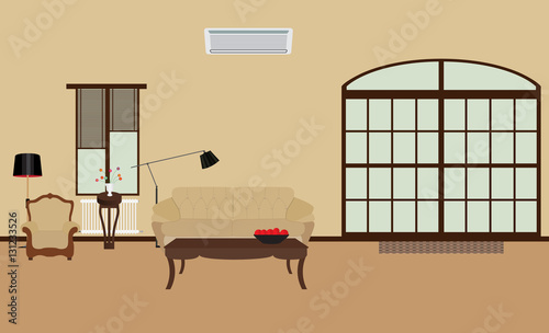 The room furnished with furniture. Modern Flat style Vector Illu