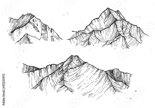 Hand drawn vector illustration - mountain peaks. Outdoor camping