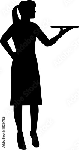 Waitress with plate silhouette