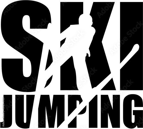 Ski jumping word with silhouette cutout