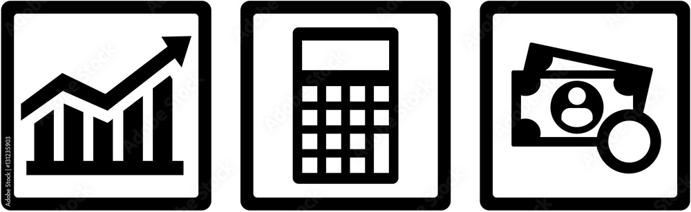 Tax advisor icons - chart, calculator, money Tax advisor icons - chart, calculator, money