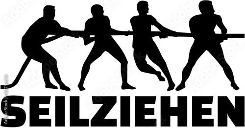 Tug of war silhouette with german word
