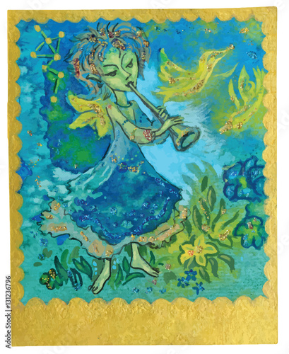 vector tarot card - MUSIC. Painting converted into vector. Tarot deck.