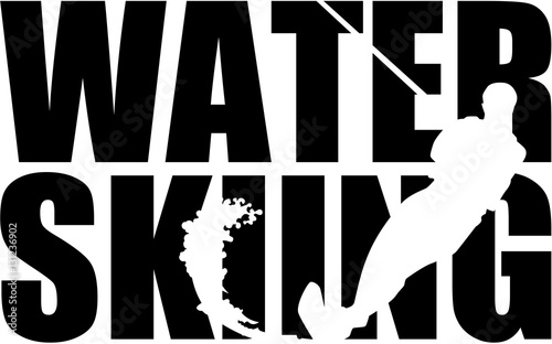 Water skiing word with silhouette cutout