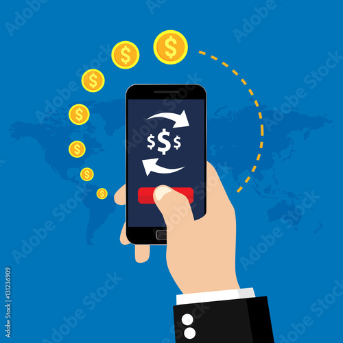 Mobile money transfer and exchange. Vector illustration icon.
