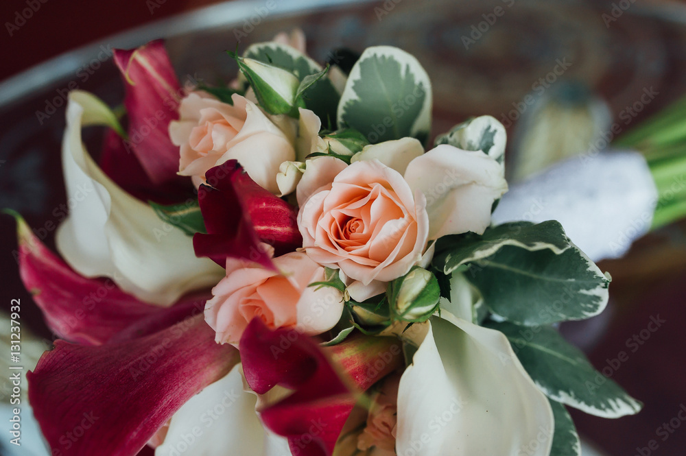 Wonderful luxury wedding bouquet of different flowers