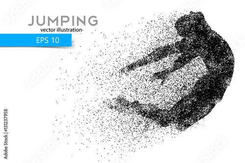 Silhouette of a jumping man from particles.