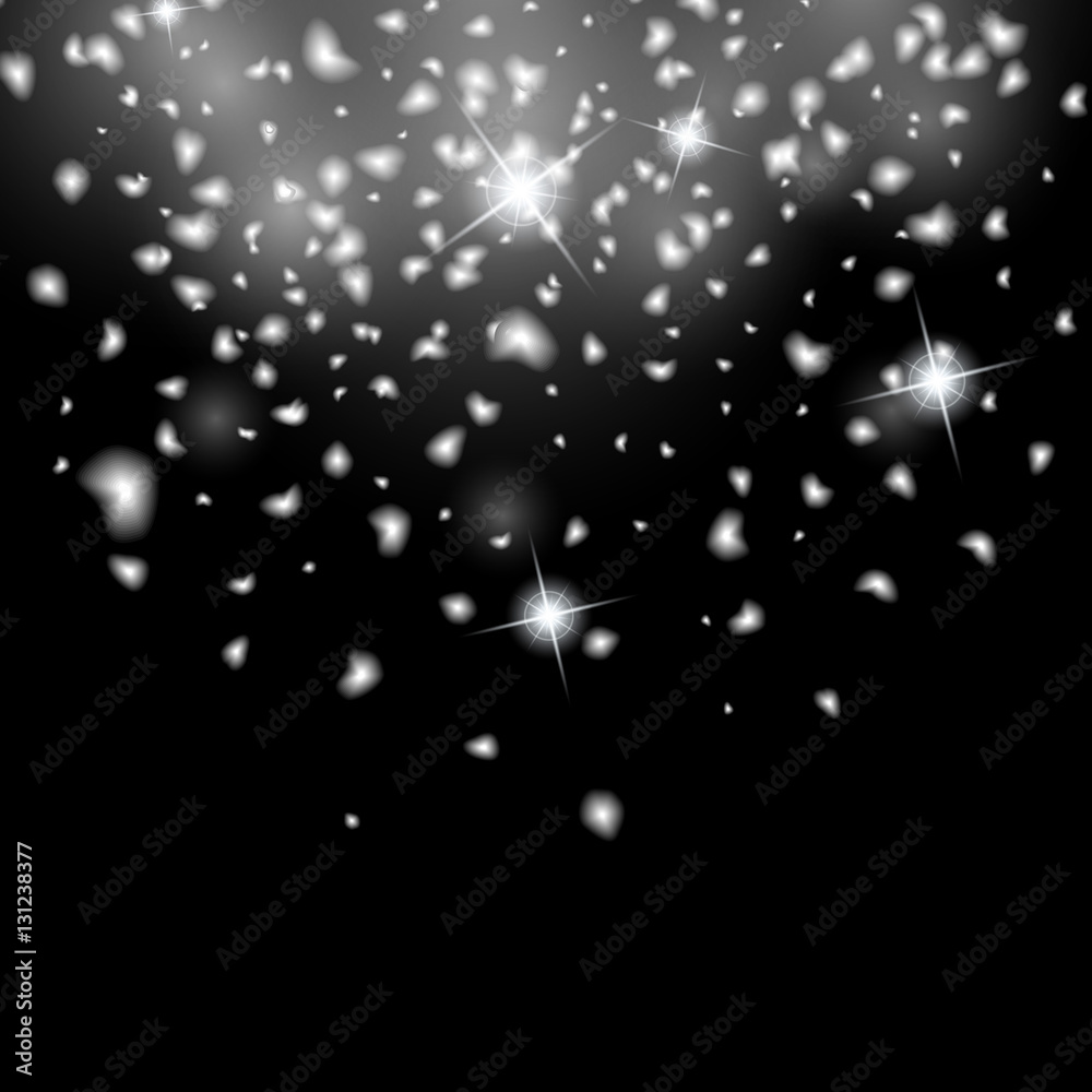 Fototapeta premium Abstract creative christmas falling snow isolated on background. Vector illustration clipart art for Xmas holiday decoration. Concept idea design element. Realistic snowflake. Winter frost effect