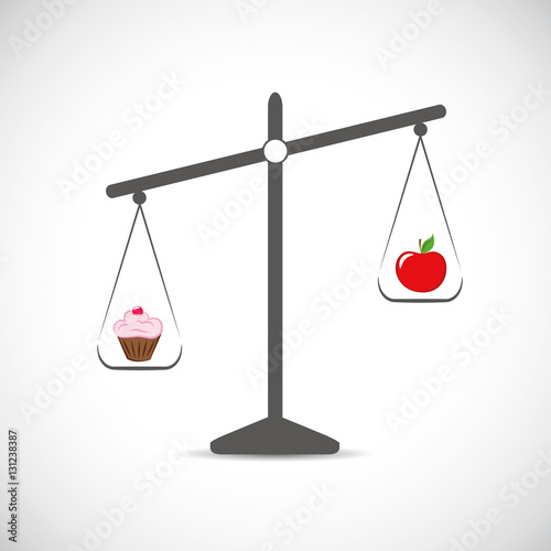 apfel gegen muffin auf der waage