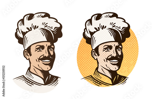 Chef, baker, cook symbol. Cooking, restaurant or cafe logo. Vector illustration