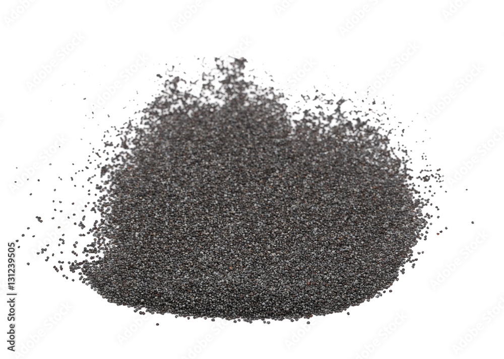 Pile poppy seeds isolated on white background Pile poppy seeds isolated on white background