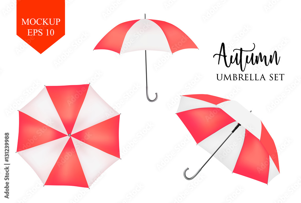 Vector parasol, rain umbrella sunshade. red, striped round mock up Stock  Vector | Adobe Stock