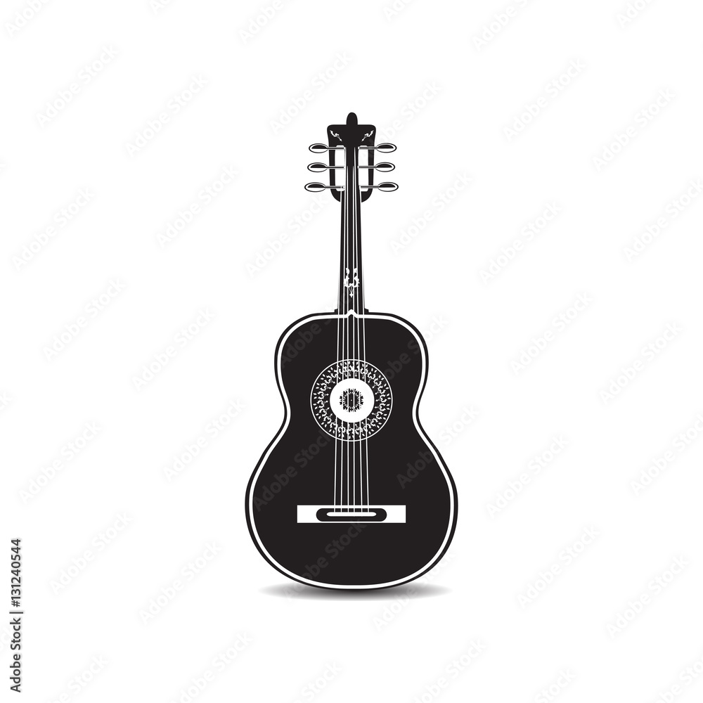 Vector illustration of black and white mexican guitar isolated on white background.