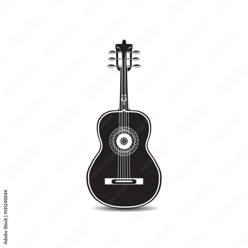 Fototapeta premium Vector illustration of black and white mexican guitar isolated on white background.