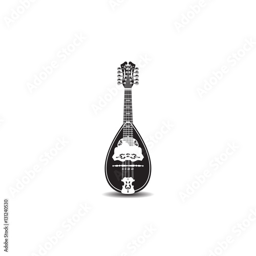 Vector illustration of black and white mandolin isolated on white background.