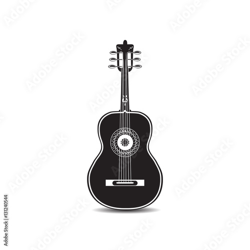 Vector illustration of black and white mexican guitar isolated on white background.