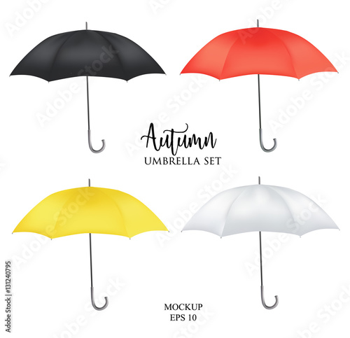 Vector parasol, rain umbrella sunshade set. round colored mock up