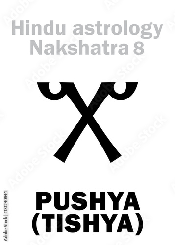 Astrology Alphabet: Hindu nakshatra PUSHYA / TISHYA (Lunar station No.8). Hieroglyphics character sign (single symbol).