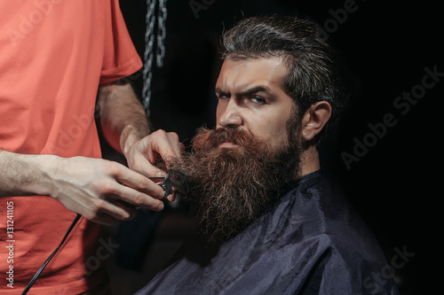 Handsome bearded man in barbershop photo