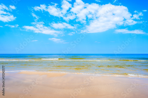 Sea waves on white sand Debki beach  Baltic Sea  Poland