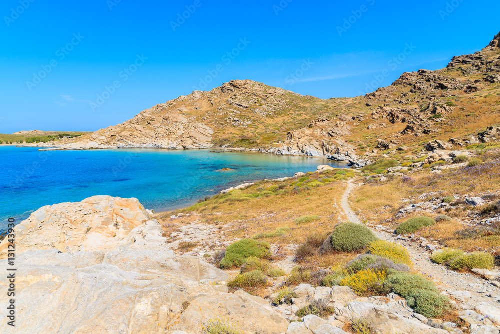 Coastal path near Monastiri bay on Paros island, Greece