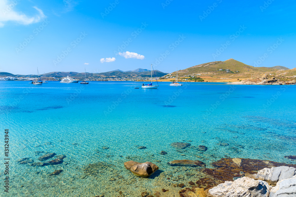 Beautiful crystal clear sea water of Monastiri bay on Paros island, Greece