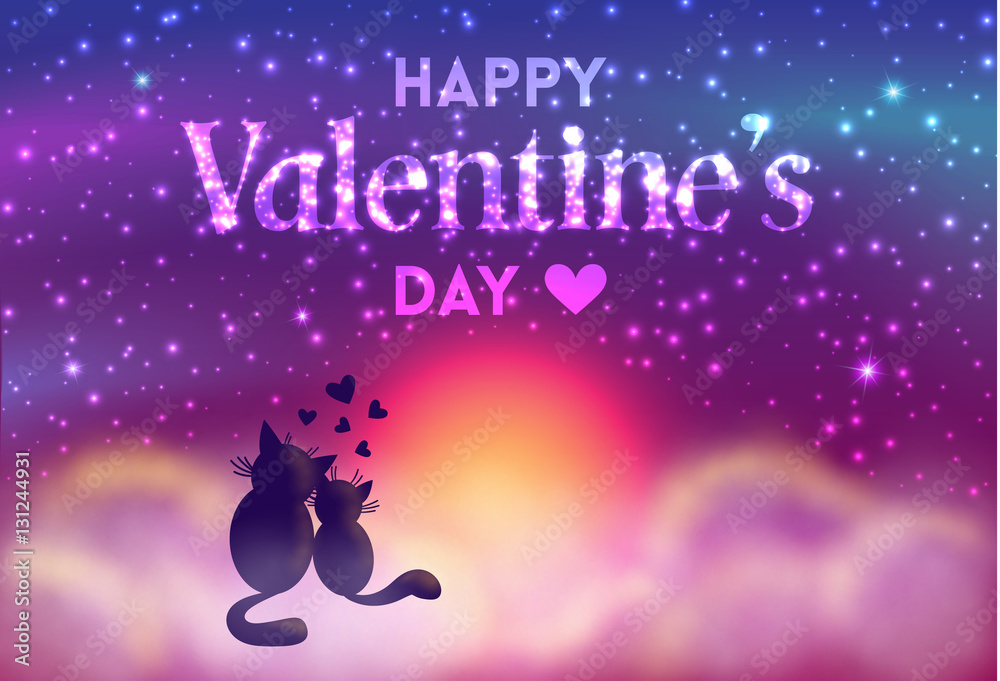 Romantic Valentines Day card of cute cats.