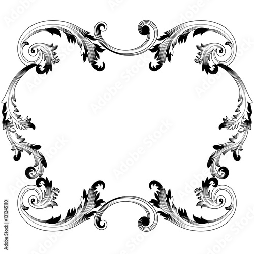 Vintage border frame engraving with retro ornament pattern in antique baroque style decorative design. Vector.